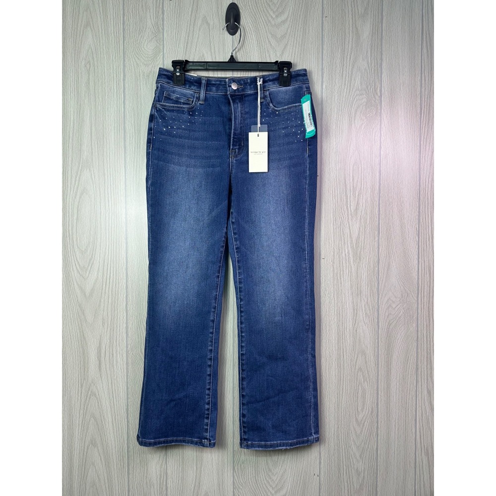 Bridge by Gly Womens High Rise Ankle Bootcut Jeans Blue Rhinestone 8‎ Stitch Fix